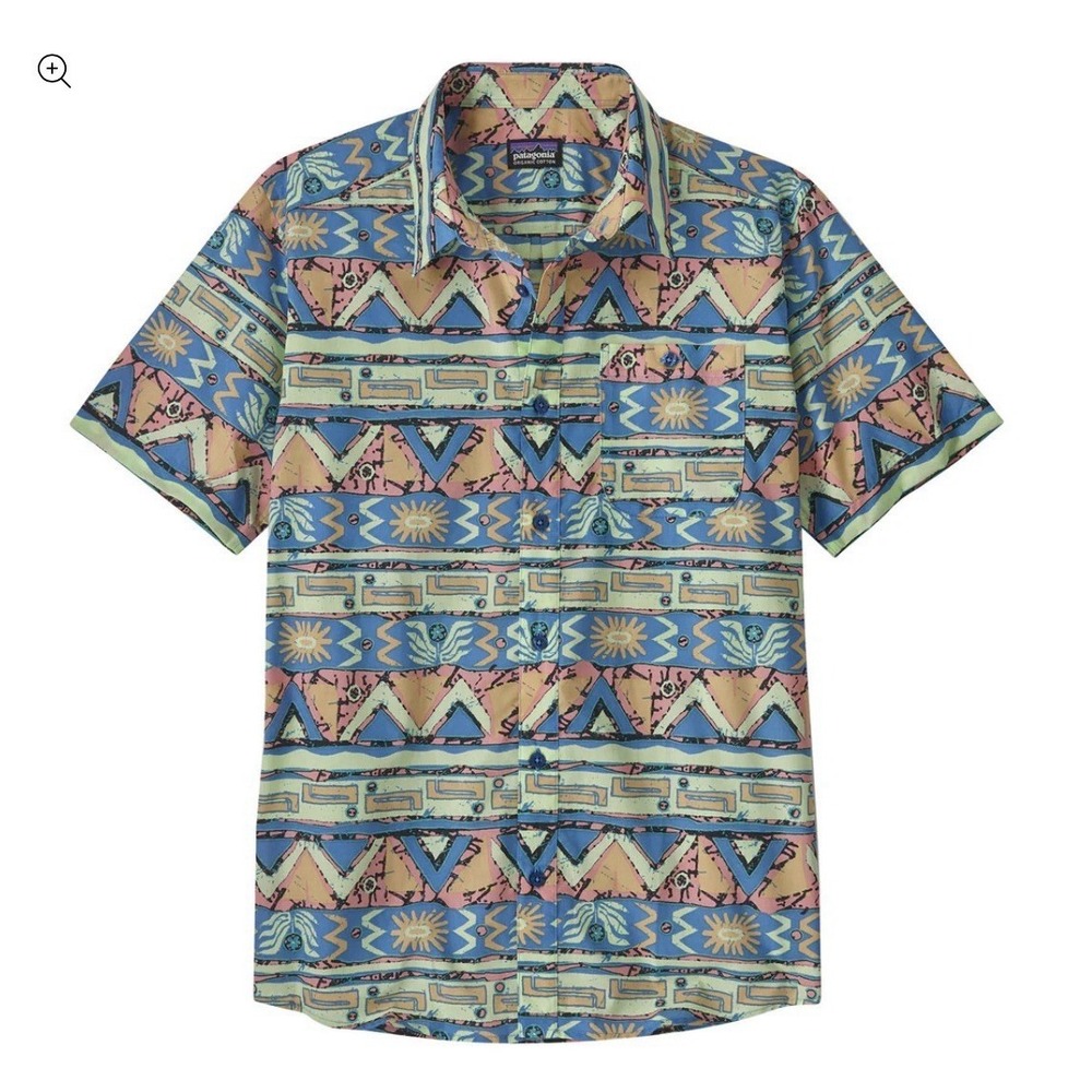 Patagonia Go To Shirt Mens Med High Hopes Geo Salamander Green Button Up SS NEW
